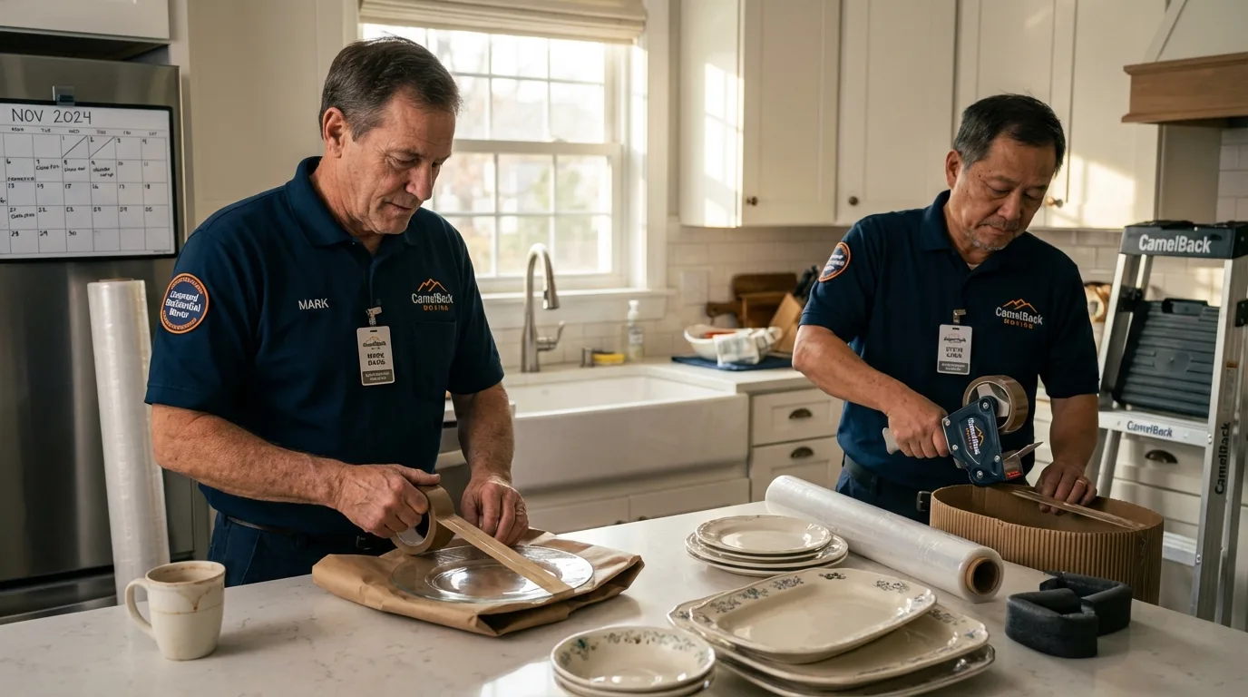 Professional crew packing kitchen dishware in Newport News, VA